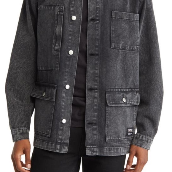 WeSC Acid Wash Denim Chore Jacket Black Unisex Size M - Picture 1 of 9